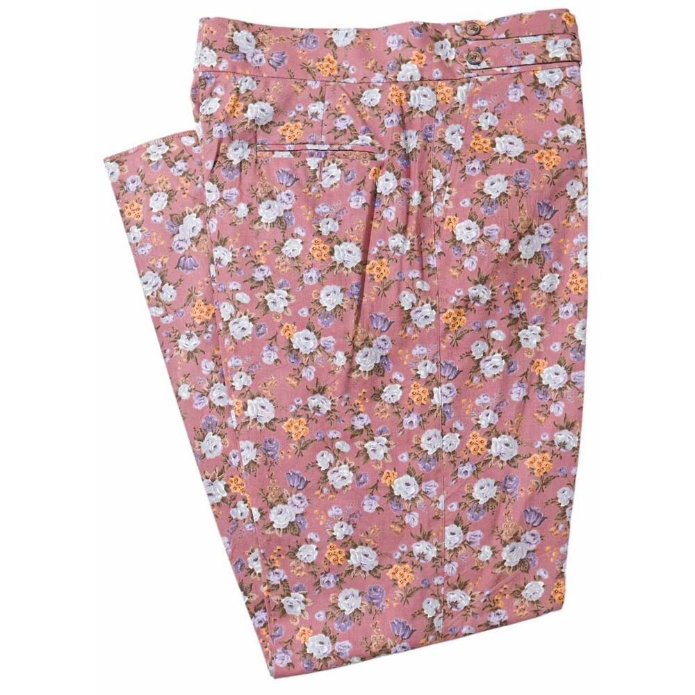 Mens Gurkha Pants 36 Pink Purple Orange Floral Cotton Chino Trousers Straight